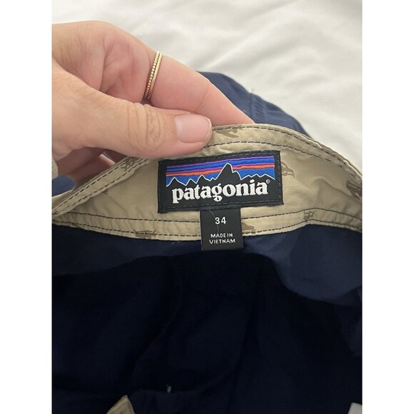 Patagonia Men’s Wavefarer Board Shorts Size 34 Navy Blue/Tan Camo Waist - Picture 8 of 13